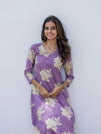 Violet Periwinkle Floral Kurta