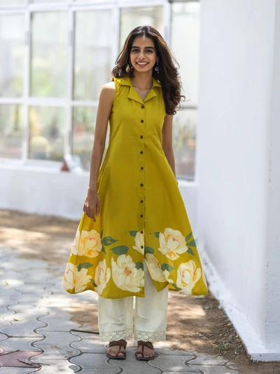 Yellow Cream Floral Kurta