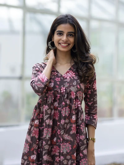 Brown Multi Floral Kurta