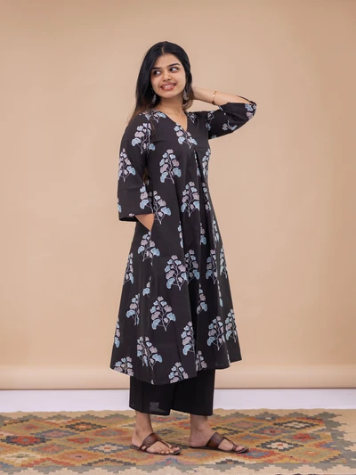Block Printed A-Line Kurta Set
