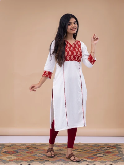 Ivory Red Motif Kurta