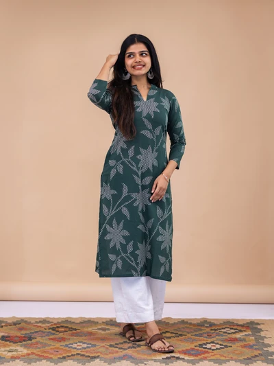 Bhandhani Forest Green Kurta
