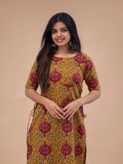 Yellow Green Ajrak Kurta