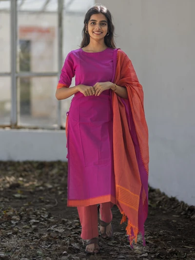 Pink Blush Handloom Suit Set