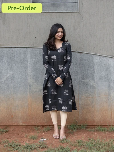 Midnight Lotus Printed Kurta
