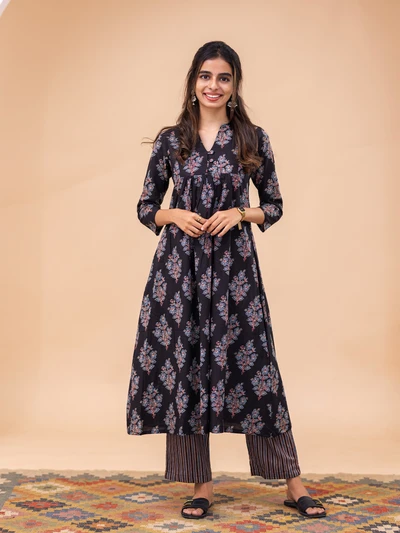 Black Floral Raaga Kurta Set