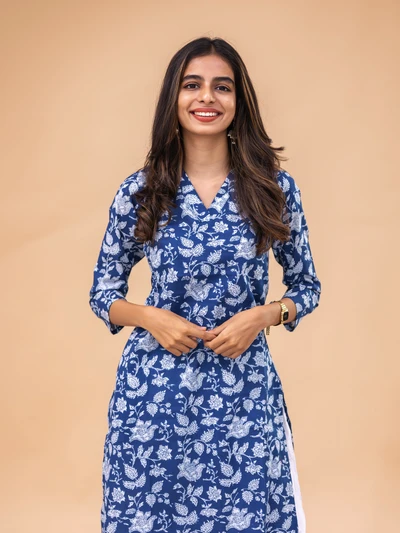 Moonlit Indigo Floral Kurta