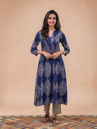Indigo Ajrak Motif Kurta