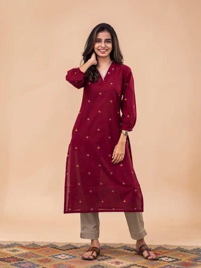 Maroon Lotus Handloom Kurta
