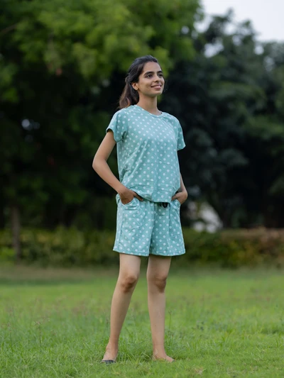 Shorts-Minty Polka Soft Cotton