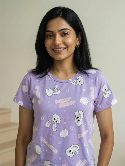 T-Shirt-Purple bunny Soft cotton