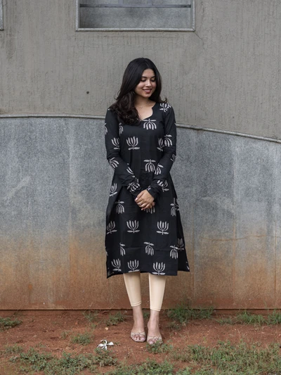 Midnight Lotus Printed Kurta