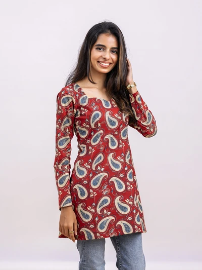 Red Paisley Corset Short Top