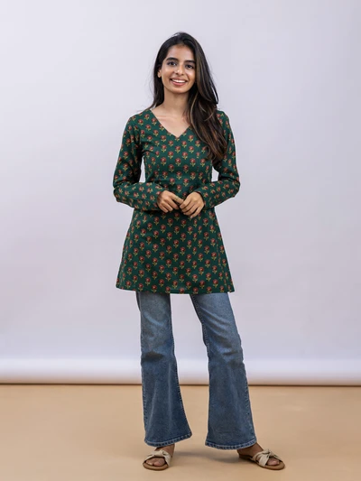 Moss Green Floral Kurta