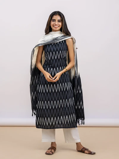 Smokey Black Ikkat Kurta Set