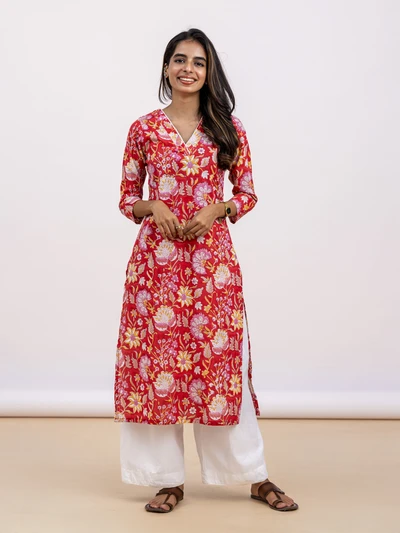 Red Fern Handblock Kurta