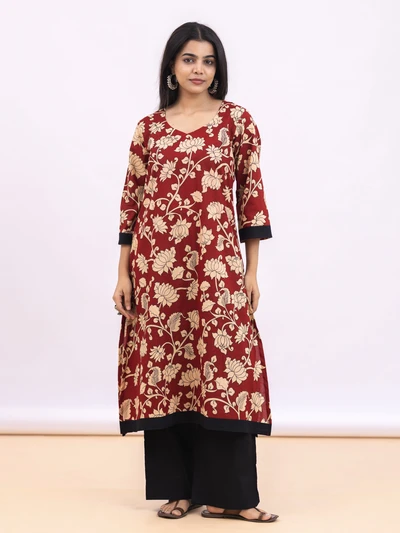 Red Pen Kalamkari Inspired Kurta Set