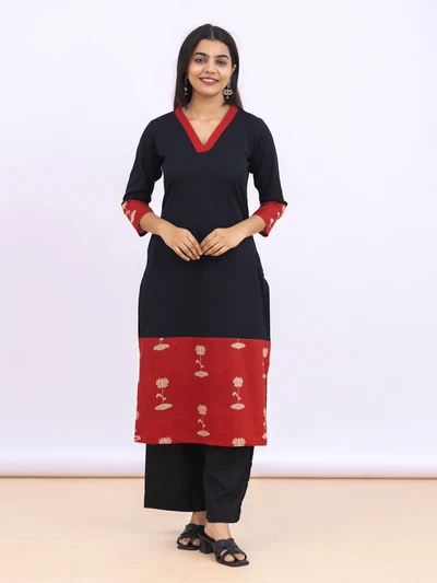 Crimson Lotus Black Kurta