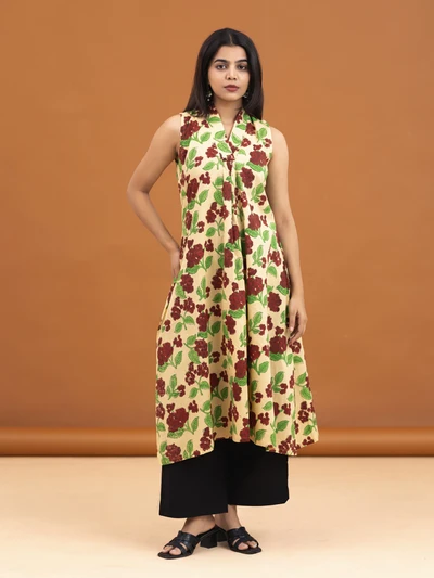 Cream Blossom A-line Kurta