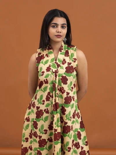 Cream Blossom A-line Kurta