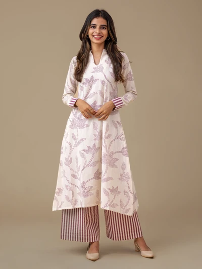 Purple Petal and Stripes Kurta Set