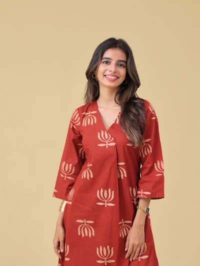 Scarlet Lotus Cotton Kurta Set
