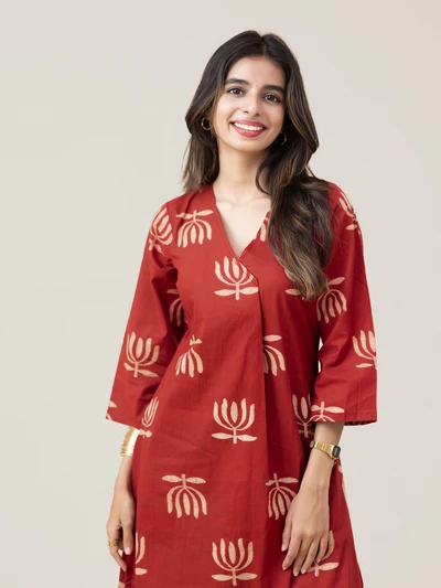 Scarlet Lotus Cotton Kurta Set