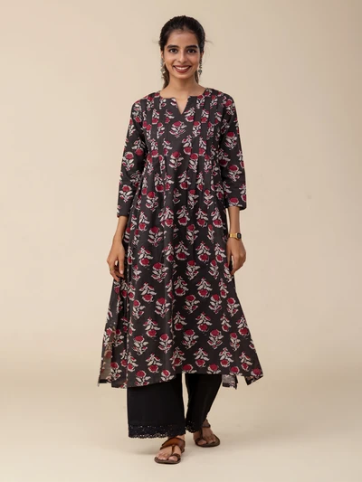 Charcoal Rose Floral Kurta