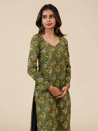 Vintage Olive Floral Kurta