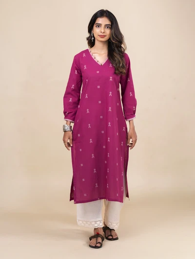 Bright Pink Cotton Handloom Kurta