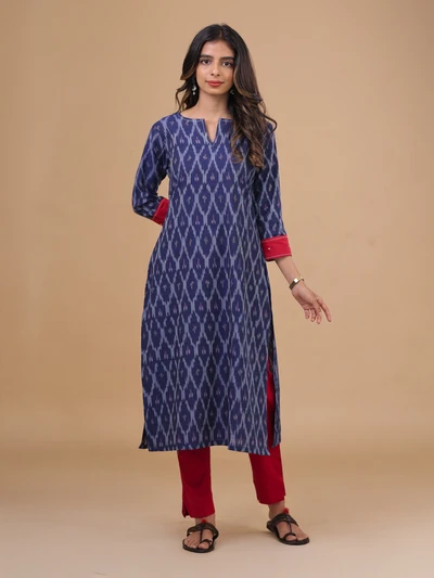 Dark Blue Cotton Ikat Kurta