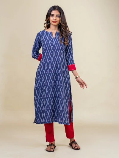 Dark Blue Cotton Ikat Kurta