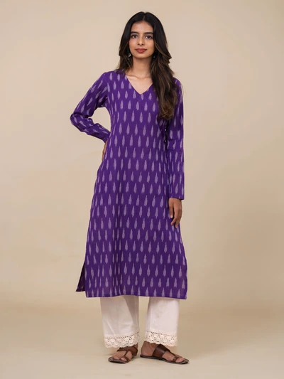 Bright Purple Cotton Ikat Kurta