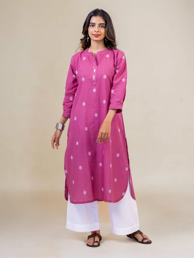 Cotton Dusty Purple Handloom Kurta