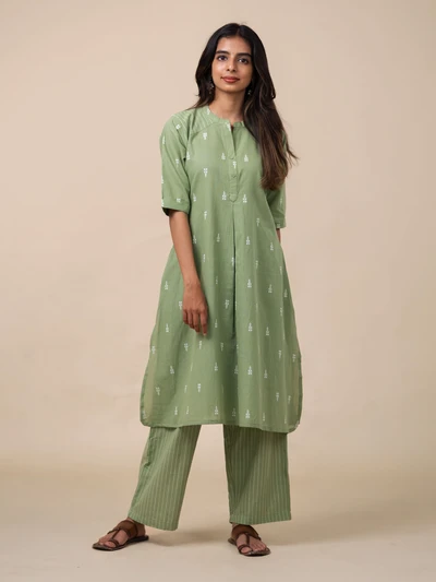 Sage Green Handloom Cotton Kurta Set