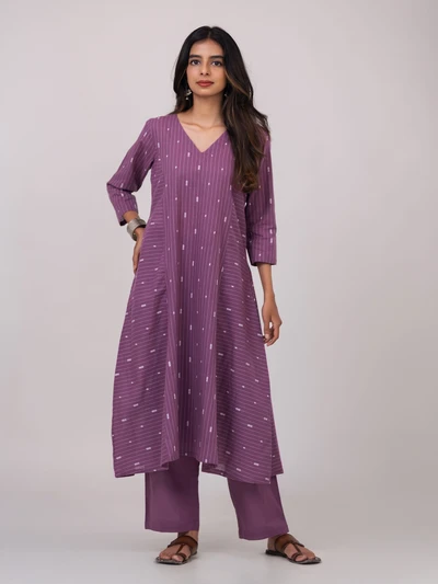Purple Handloom Cotton Pin Striped Kurta Set