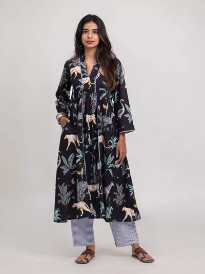 Black Jungle Safari Cotton Kurta Set