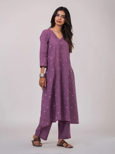 Purple Handloom Cotton Pin Striped Kurta