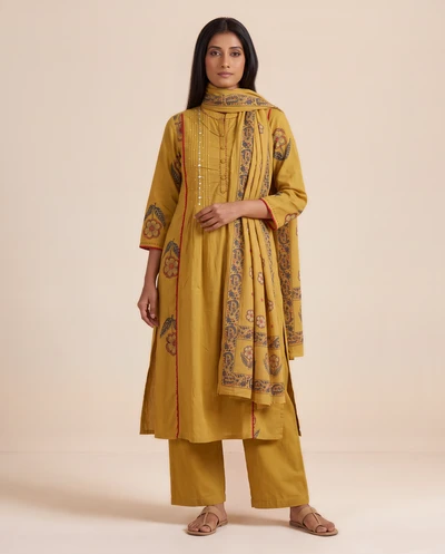 Handwork yellow cotton suit