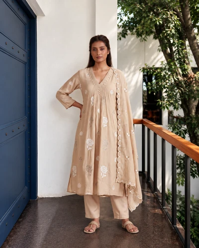 Chickoo Mul chanderi Suit set