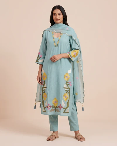 Sky blue coral silk set