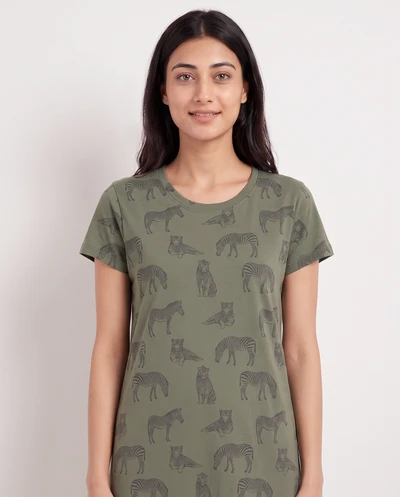 Olive Zebra- Cotton Lounge Dress