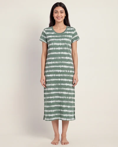 Green Tie and Dye- Cotton Lounge Dress