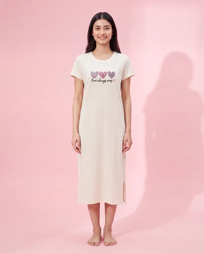 Cream Hearts- Cotton Lounge Dress