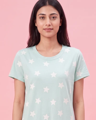 Sky Blue Stars- Cotton Lounge Dress