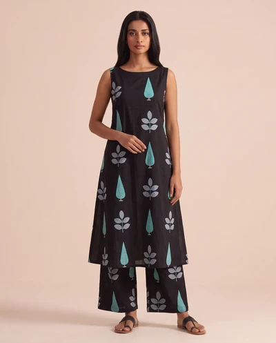 Black Floral Cone Printed Cotton Co-ords